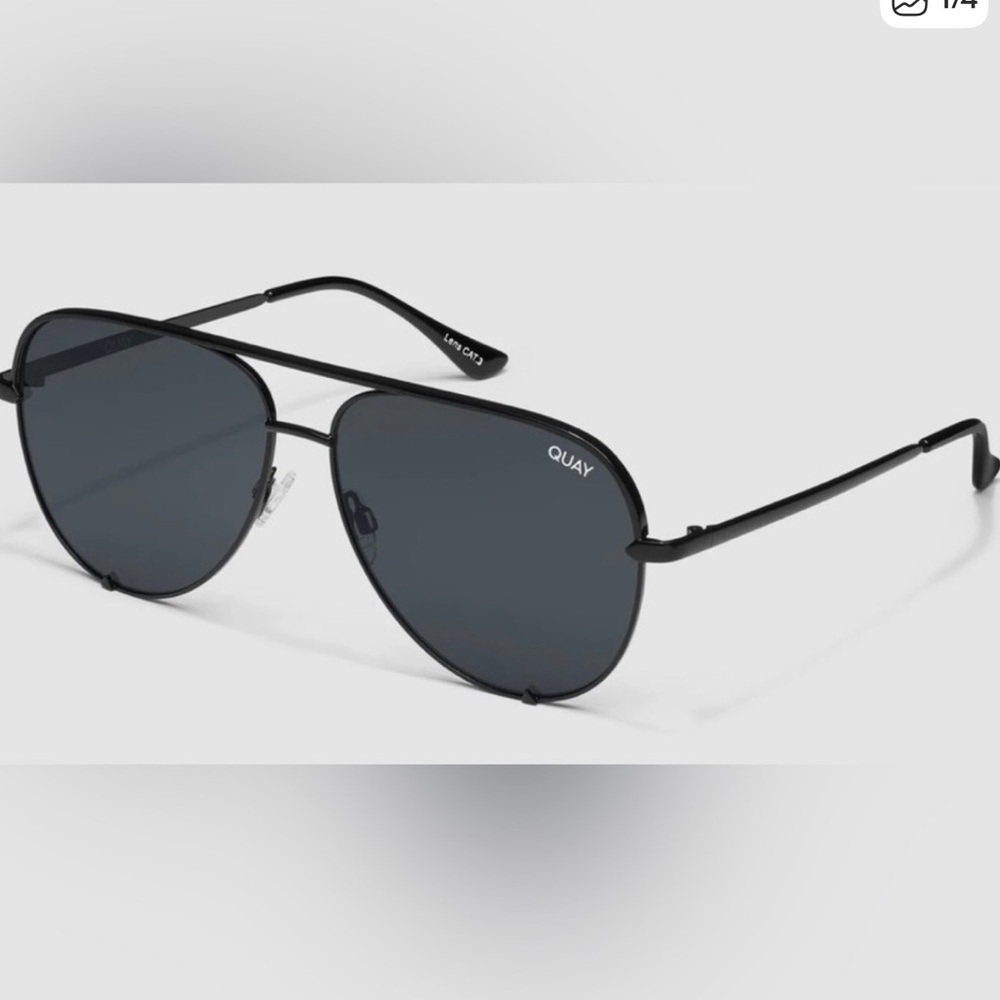 Quay Australia High Key Polarized Aviator Sunglasses - Black